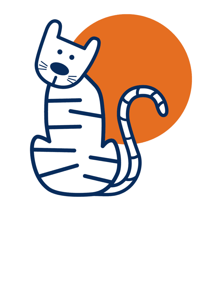 Ein Tiger Icon in weiss blauer Farbe vor einem orangem Kreis